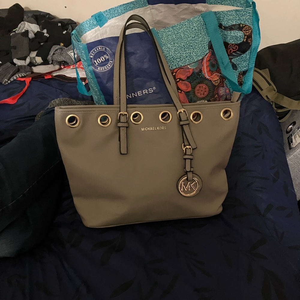 Michael Kors Gold and Black Leather Handbag